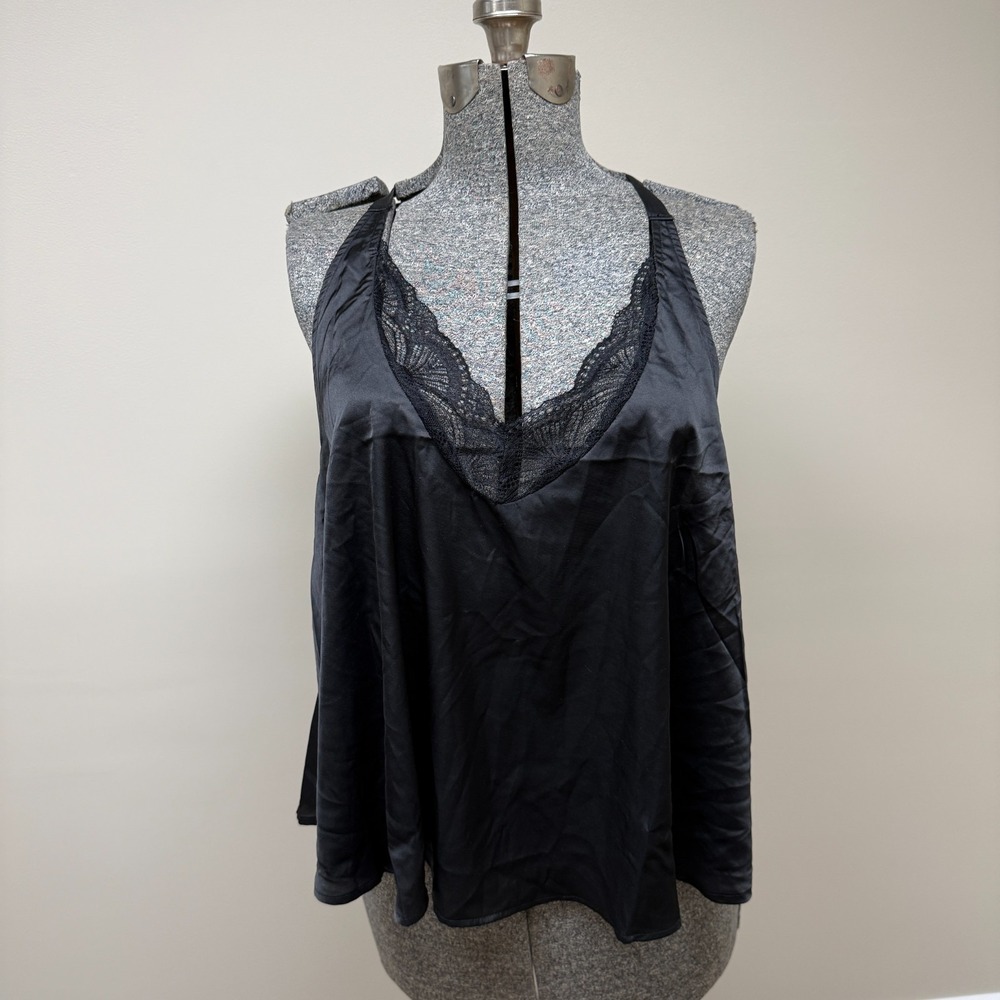 Lulus Forever Flirty Lace Cami Top Womens XL Black Breezy Bodice Layered V-Neck